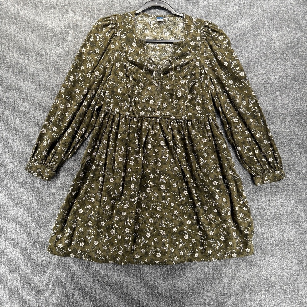 Old Navy Dress Womens S Green Floral V-Neck Long Sleeve Boho Cottagecore Western